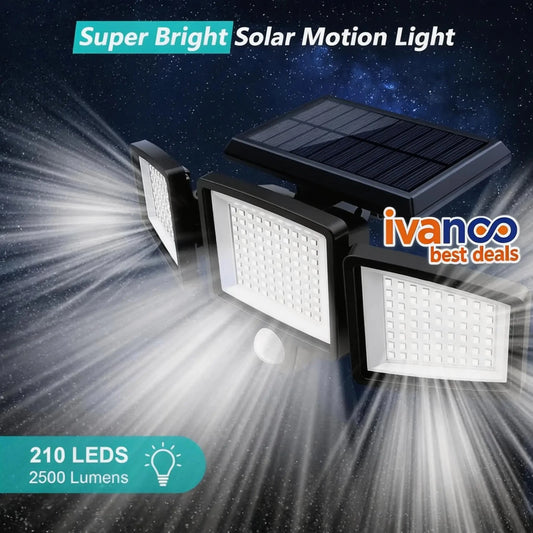 Super bright solar motion light with solar panel and LED lights, branded as ivanoo best deals.