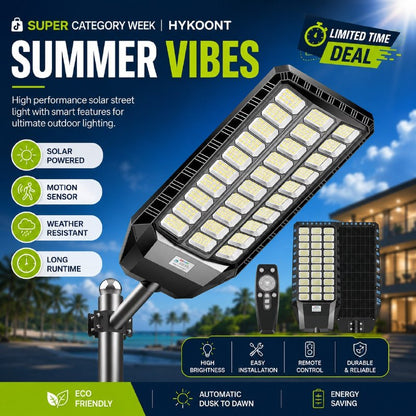 Outdoor Solar Street Light with Remote Control, Motion Sensor, Dusk-to-Dawn Light, IP67 Waterproof