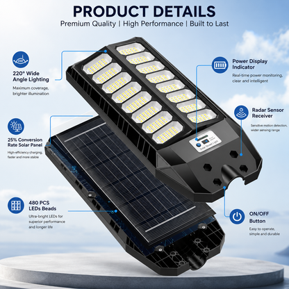 Solar Street Light Outdoor LED Motion Sensor with Remote Control, IP66 Rated
