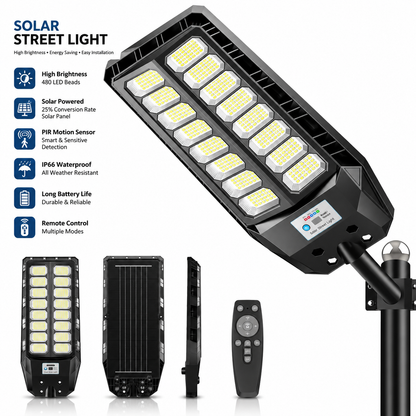 Solar Street Light Outdoor LED Motion Sensor with Remote Control, IP66 Rated