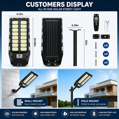 Solar Street Light Outdoor LED Motion Sensor with Remote Control, IP66 Rated