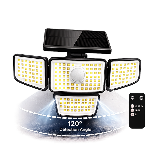 Solar Outdoor Motion Sensor Security Light 3 Head LED with Remote Control