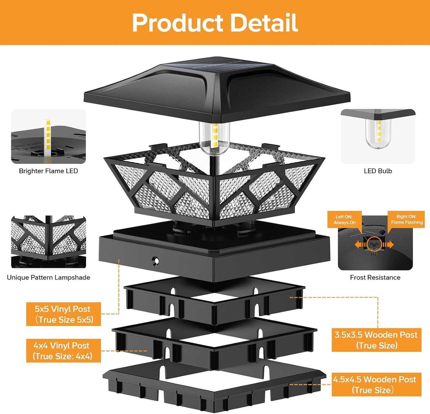Solar Flame Post Cap Lights 4 Pack Outdoor Fence Deck Lights