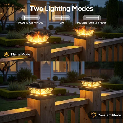 Solar Flame Post Cap Lights 4 Pack Outdoor Fence Deck Lights