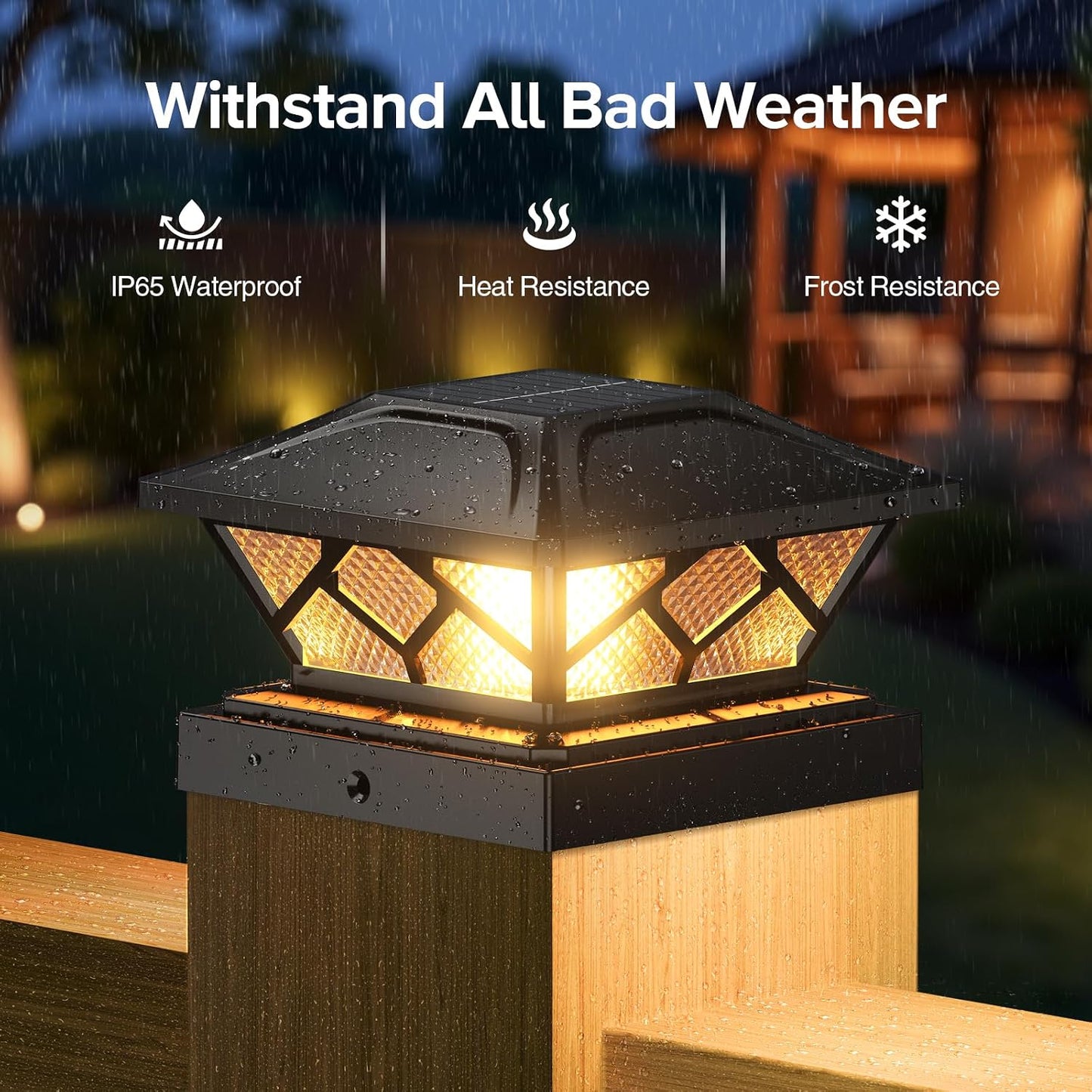 Solar Flame Post Cap Lights 4 Pack Outdoor Fence Deck Lights