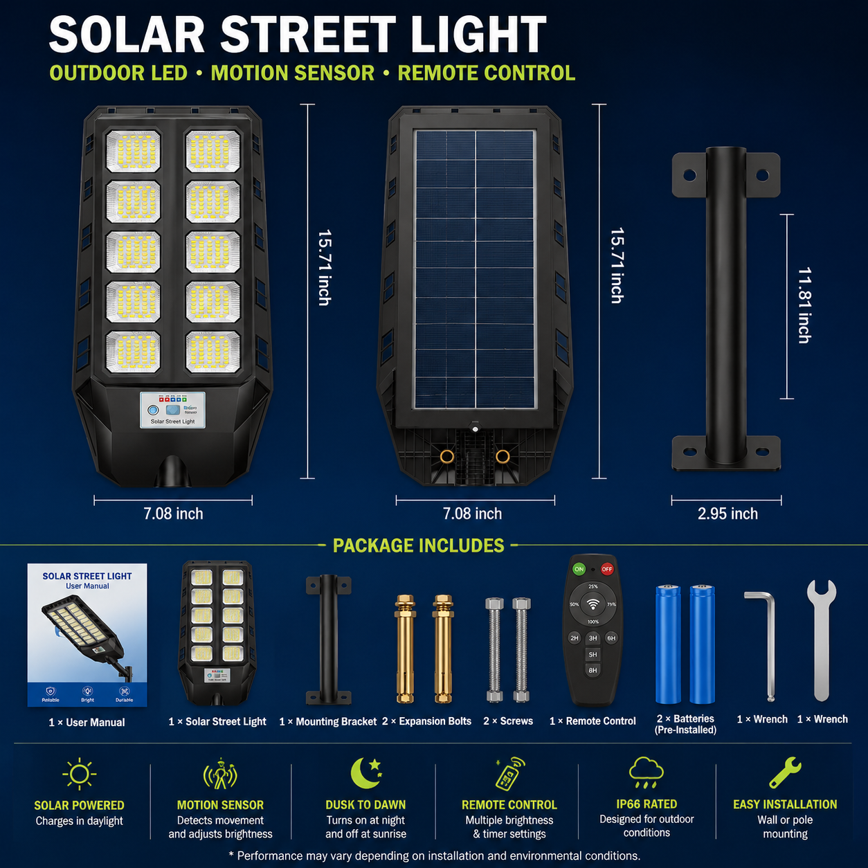 Solar Street Light Outdoor LED Motion Sensor with Remote Control
