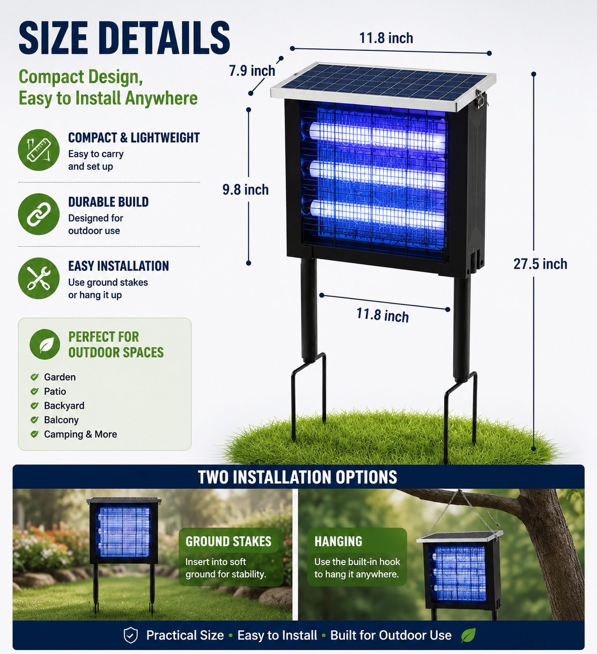 Solar Bug Zapper Outdoor Insect Light Trap with UV LED