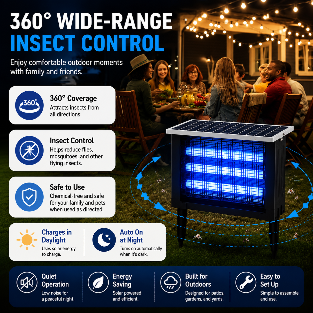 Solar Bug Zapper Outdoor Insect Light Trap with UV LED