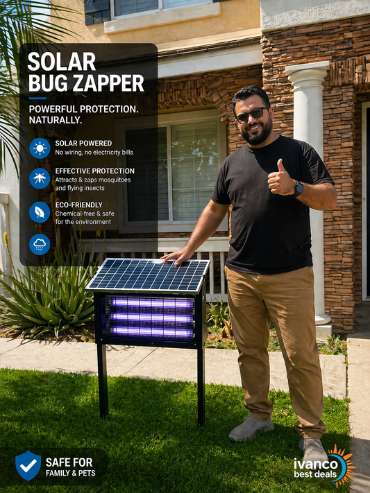 Solar Bug Zapper Light – 30W Big Size Triple UV Tube | Kills Mosquitoes | Covers 8,000 Sq Ft