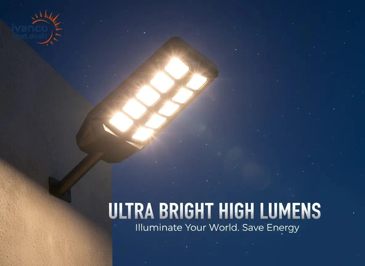 Street light with bright illumination against a night sky, featuring the brand 'Ivance'.