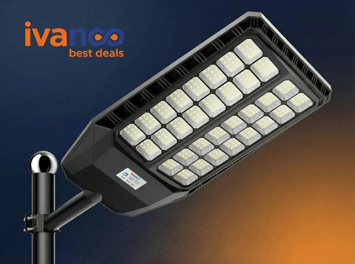 Street light with ivanco logo on a dark background