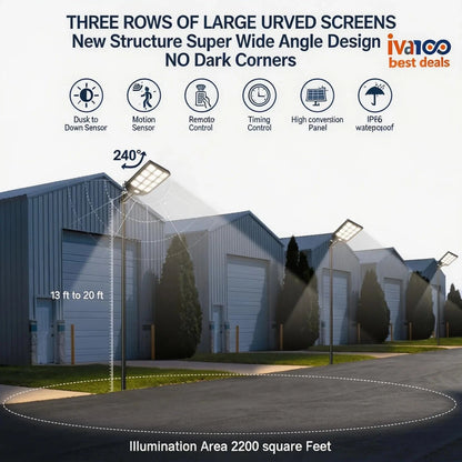 Street light with features highlighted on a building background, featuring iv100 branding.