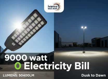 Solar Light Street Commercial 9000W| 50,400LM | Dusk-Dawn | Battery Level Indicator